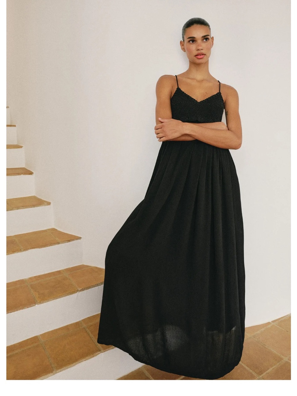 LONG COMBINATION CROCHET KNIT DRESS